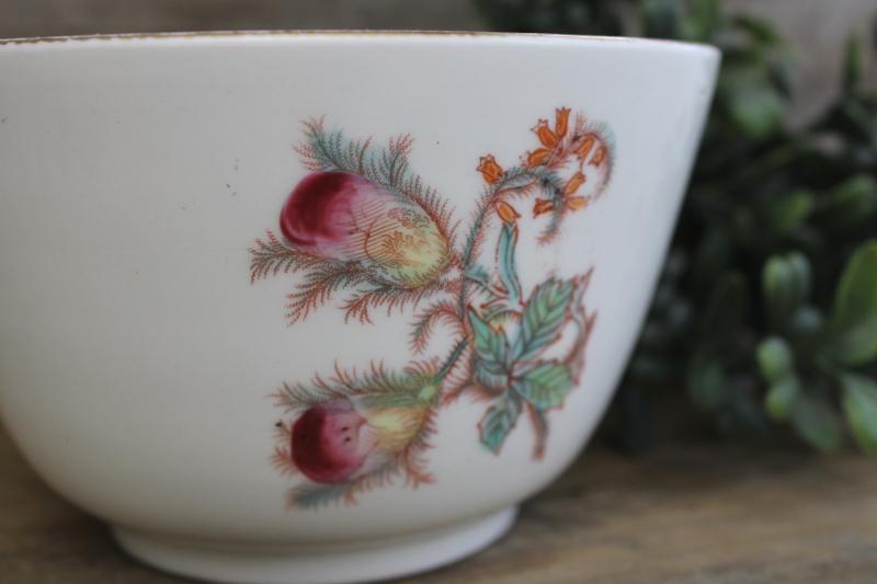 turn of the century vintage moss rose pattern cranberry bowl, antique china