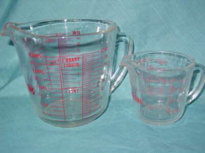 two Fire-King measures, 1 & 4 cups