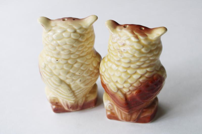 two googly eyed owls, vintage Japan ceramic S&P shakers souvenir of Tennessee