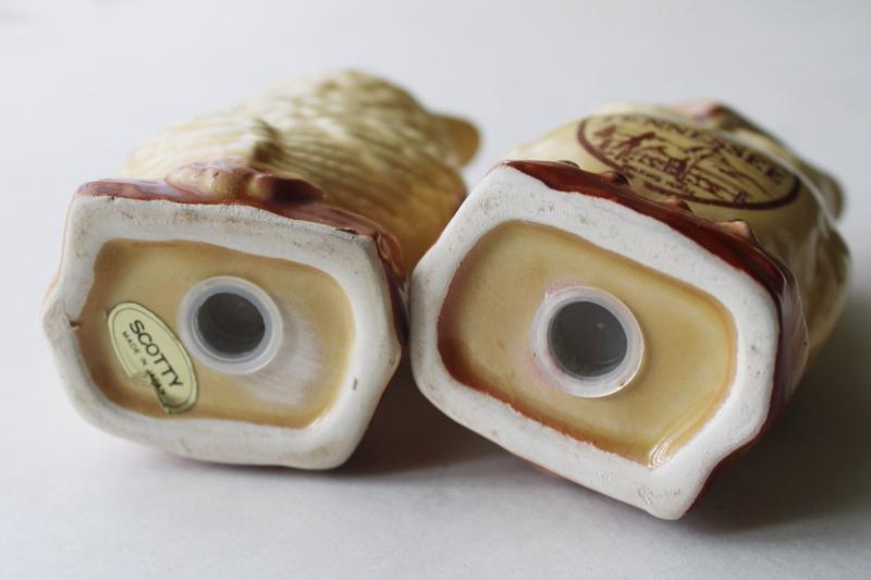 two googly eyed owls, vintage Japan ceramic S&P shakers souvenir of Tennessee
