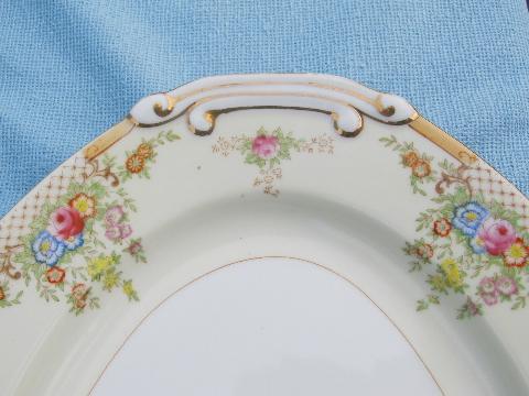 two large platters, vintage Japan china w/ hand-painted floral border