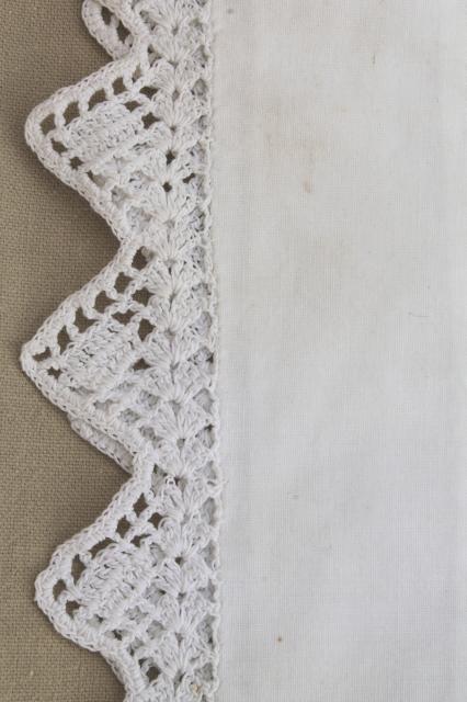 two pairs vintage all white cotton pillowcases w/ handmade crochet lace edgings