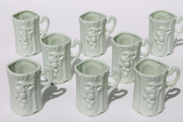 unmarked antique parian ware bisque china cordial cups, vintage celadon green