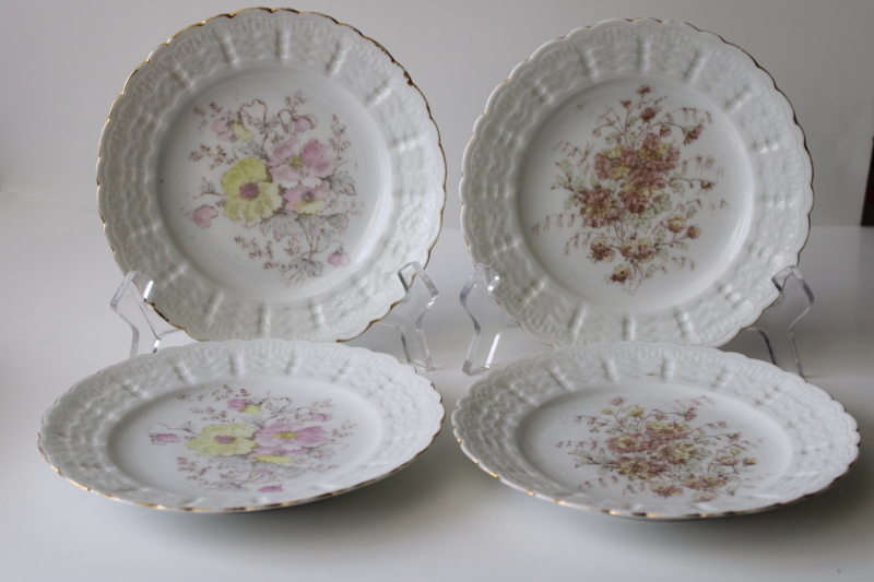unmarked old floral china plates, early 1900s vintage probably French or German