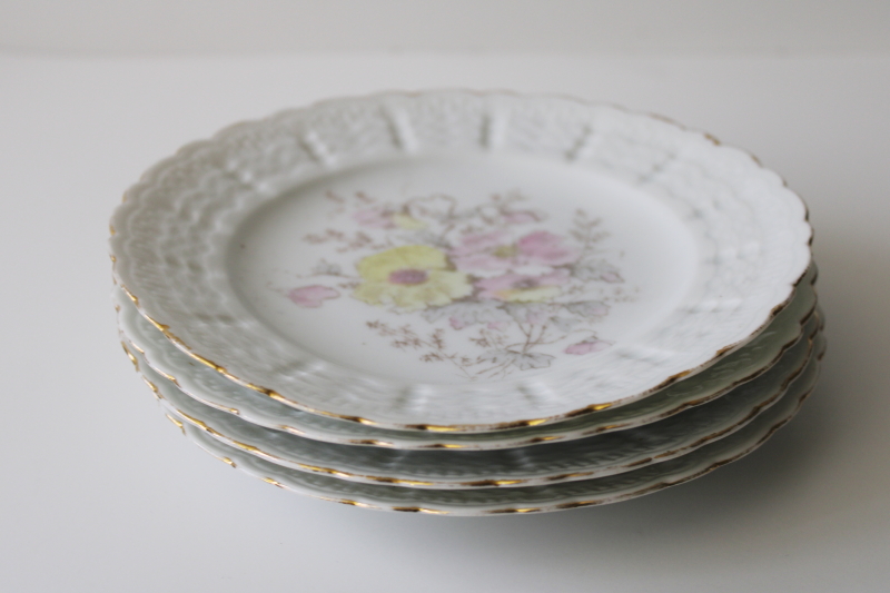 unmarked old floral china plates, early 1900s vintage probably French or German