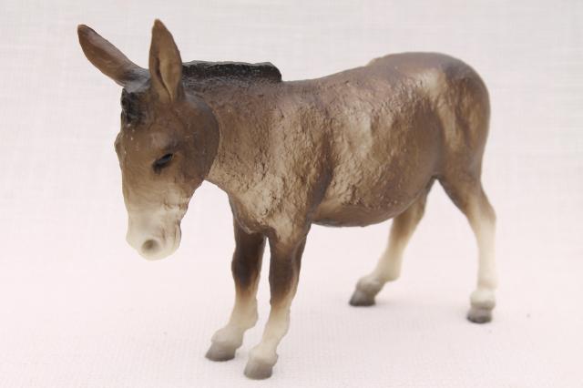 unmarked vintage toy donkey, detailed plastic model roughly Breyer horses scale 