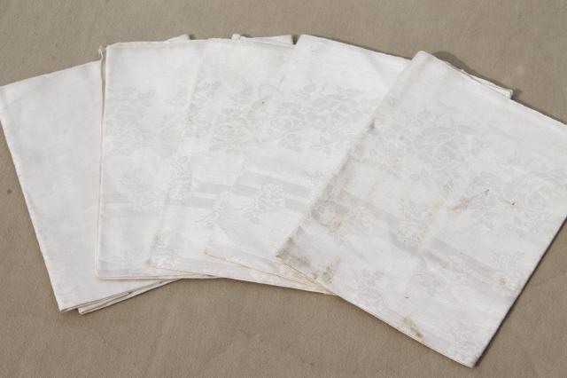 unused old ivory Irish linen damask cloth dinner napkins, vintage fabric napkin set