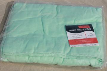 unused vintage 100% cotton sheet blanket, light green mint color, Montgomery Wards Style House label