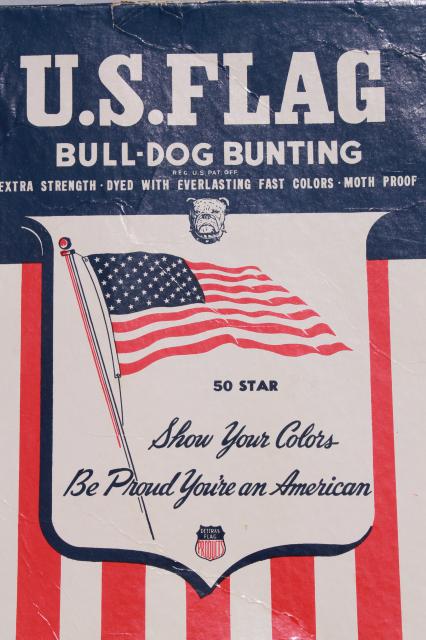 unused vintage American flag, 100% cotton fabric, original Bull Dog Bunting box
