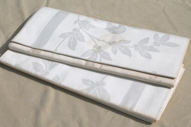 unused vintage Belgian linen damask tablecloths, square tablecloth pair