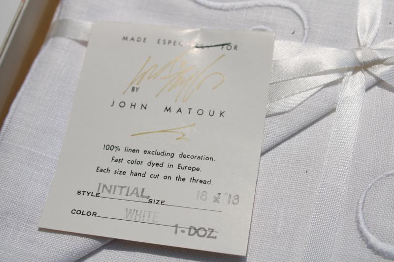 unused vintage Belgian linen napkins w/ embroidered S monogram, set of 12 new in package