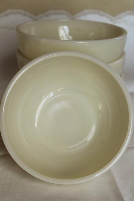 unused vintage Fire King ivory glass bowls, heavy restaurant ware milk glass