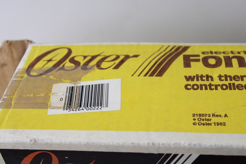 unused vintage Oster electric fondue pot w/ manual, complete set in box