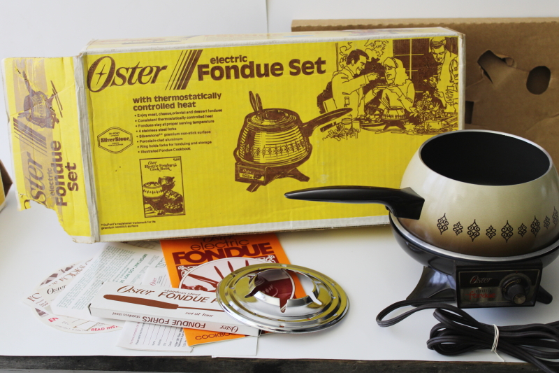 unused vintage Oster electric fondue pot w/ manual, complete set in box