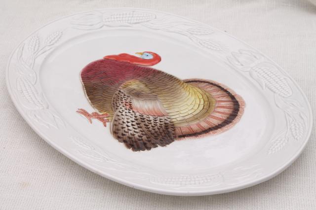 unused vintage Thanksgiving turkey platter, 80s Otagiri Japan ceramic