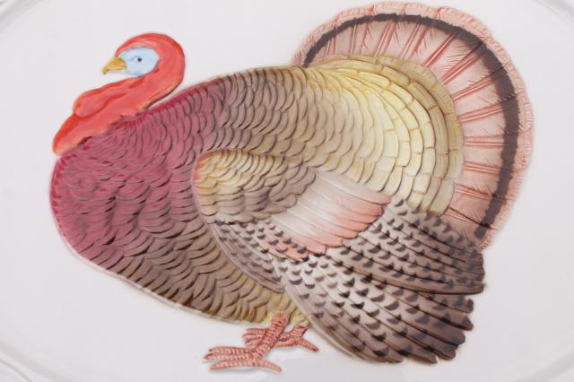 unused vintage Thanksgiving turkey platter, 80s Otagiri Japan ceramic