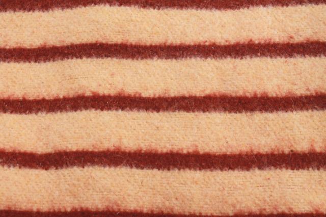 unused vintage cotton camp blanket, striped rust brown blanket for camping or bunk