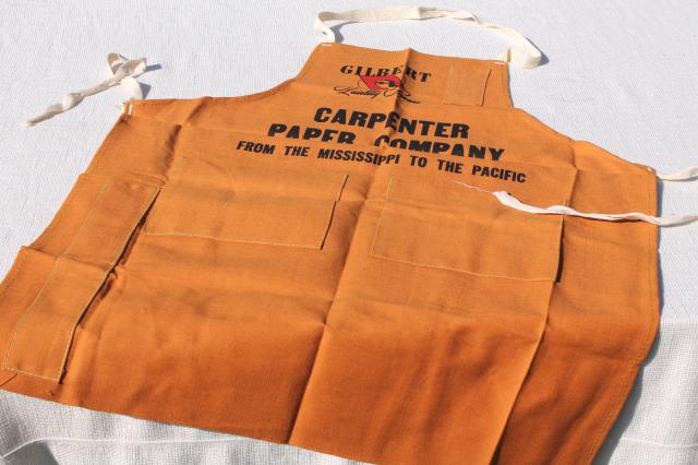 unused vintage cotton carpenters bib work tool apron from Gilbert Paper Company 