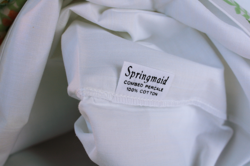 unused vintage cotton pillowcases Springmaid percale, retro flowered print border