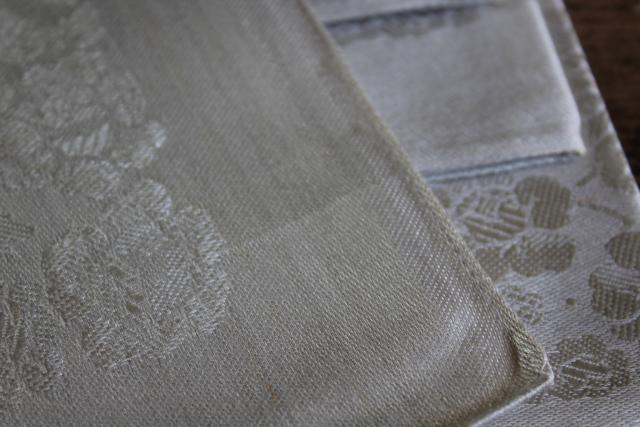 unused vintage linen damask dinner napkins in oyster grey, made in Belgium labels