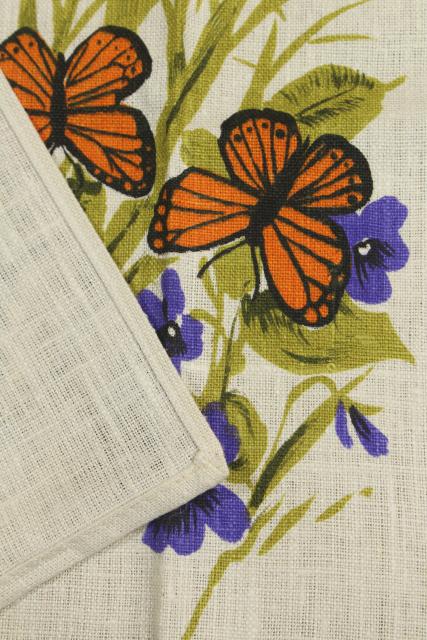 unused vintage linen tea towels, birds & butterflies printed dishtowels