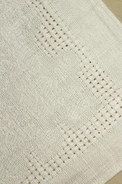 unused vintage natural ivory unbleached linen napkins w/ openwork woven border