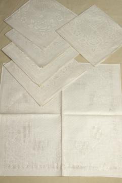 unused vintage natural ivory unbleached linen napkins w/ openwork woven border