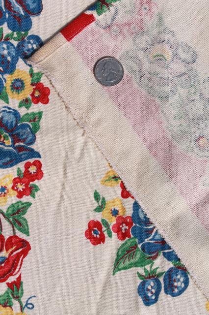 unused vintage print cotton kitchen towels, retro flowers Startex towel fabric