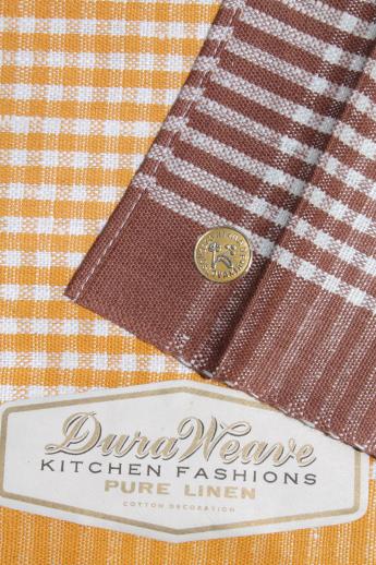 unused vintage pure linen kitchen towel set, Dura Weave label gingham checked towels