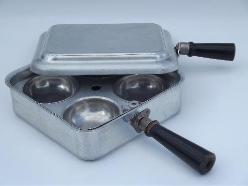 unusual vintage egg poacher, flat top aluminum cooker for campfire?