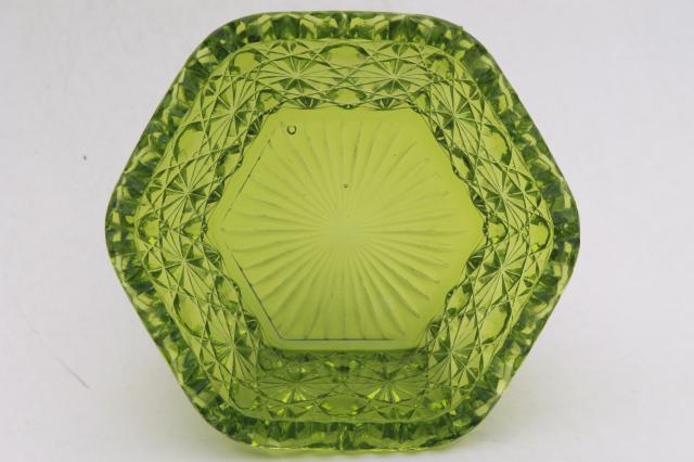 vaseline green glass daisy & button pattern vintage depression glass bowl or candy dish