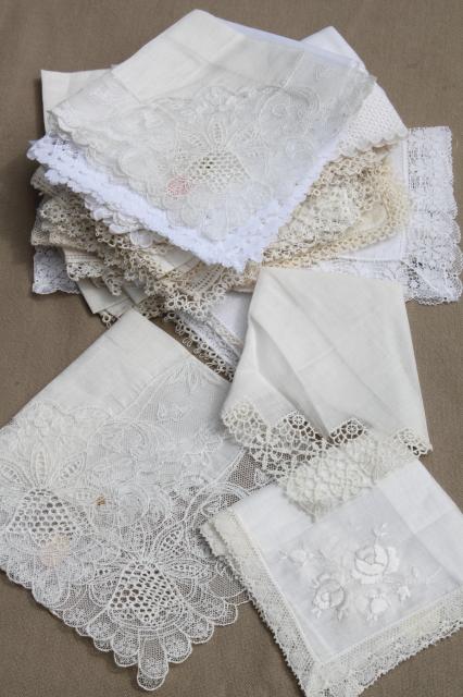very fancy antique & vintage white lace hankies, fine cotton & linen wedding handkerchiefs 