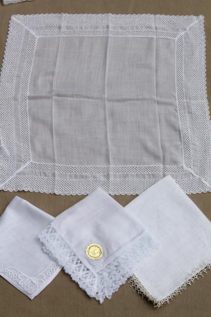 very fancy antique & vintage white lace hankies, fine cotton & linen wedding handkerchiefs 