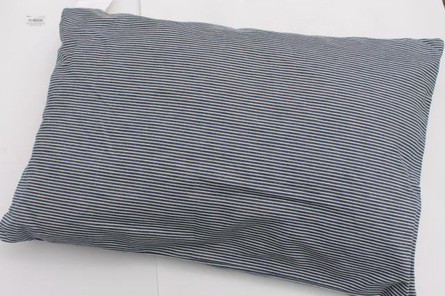 very firm vintage pillow, railroad striped blue & white hickory stripe ...