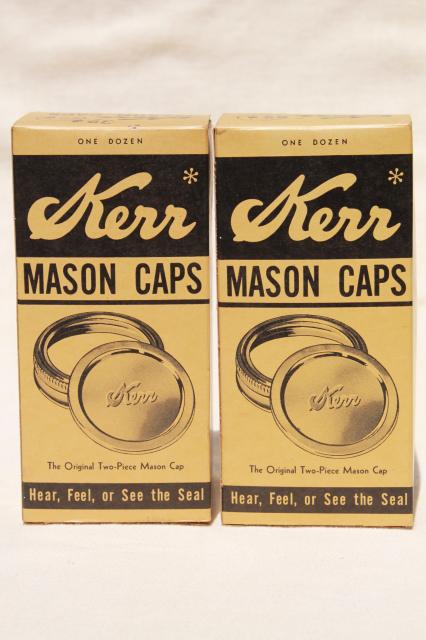 very old Kerr canning jar metal bands & rubber seal lids, collectible vintage advertising