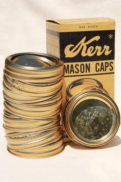 very old Kerr canning jar metal bands & rubber seal lids, collectible vintage advertising