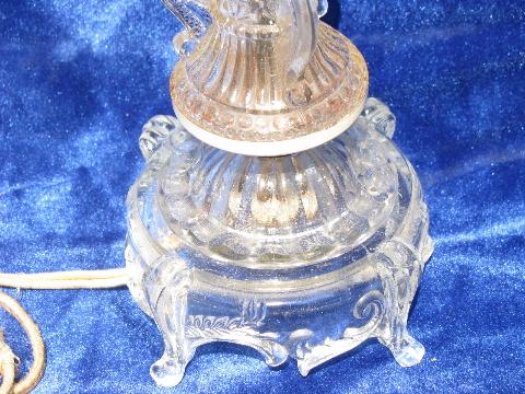 very ornate pressed pattern glass boudoir vanity lamp, 20s-30s vintage