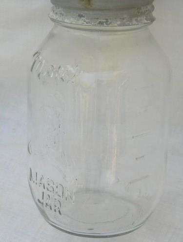 vintage 1 quart Mom's Mason Jar, apple peeling grandma, old zinc lid