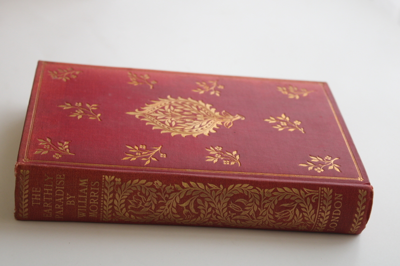 vintage 1907 William Morris The Earthly Paradise uncut pages antique book, red gold cover