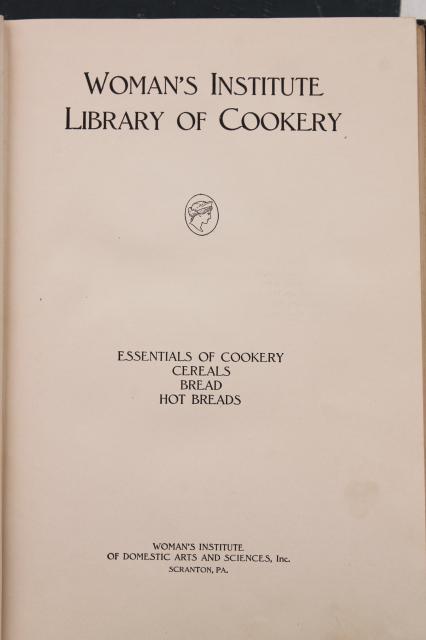 vintage 1918 Women's Institute Library of Cookery, cooking textbooks antique cook books