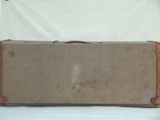 vintage 1920s 30s leather trimmed canvas document box or travel case