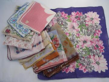 vintage 1940s floral hankies lot, flower print cotton handkerchiefs