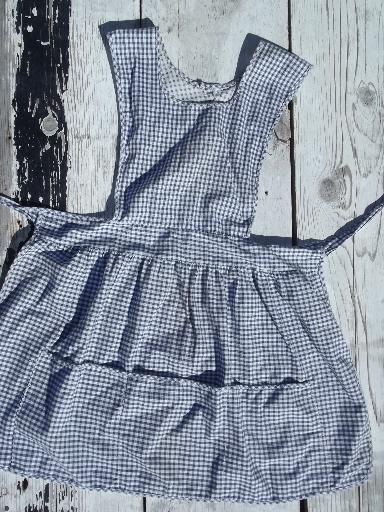 vintage 1940s-50s cotton print fabric pinafore aprons, bib apron lot