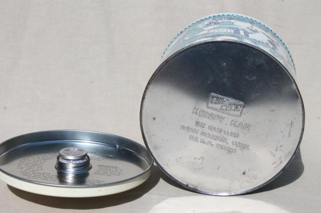 vintage 1950s Krispy Kan blue willow print kitchen canister tin, cracker or cookie jar