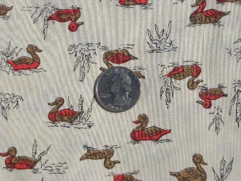 vintage 1950's cotton fabric, sportsman hunting print, wild ducks