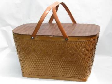 vintage 1950's picnic basket hamper, old Red Man Indian label