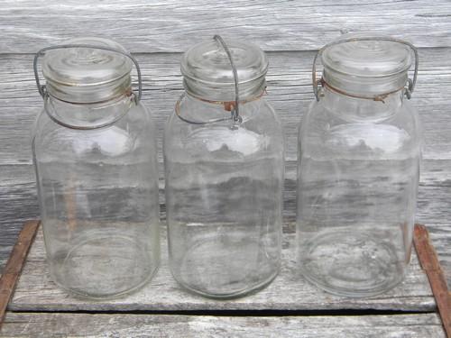 vintage 2 quart size kitchen storage canister jars, lot of 3