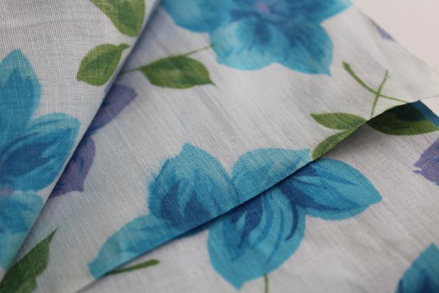 vintage 36 wide cotton fabric w/ blue & purple violets, large scale floral print