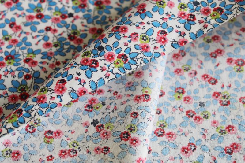 vintage 36 wide cotton fabric quilting weight 1 yard tiny flowers aqua & pink 