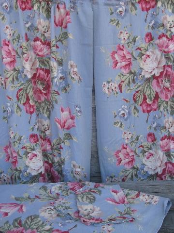 vintage 40s 50s cotton print curtains, drapes w/ Chinese peonies floral